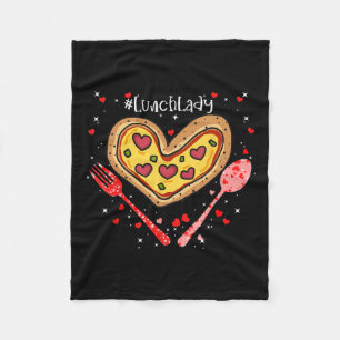 Pizza Lunch Lady Pink Heart Valentines Day Fleece Blanket