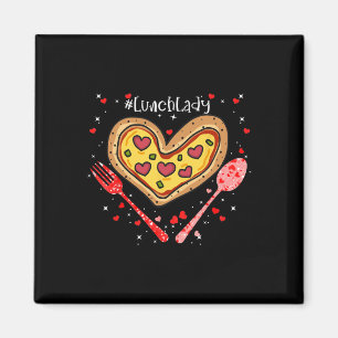 Pizza Lunch Lady Pink Heart Valentines Day Magnet