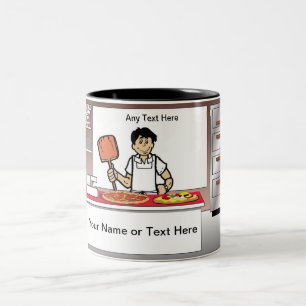 Pizza Maker - Male Cartoon Two-Tone Coffee Mug