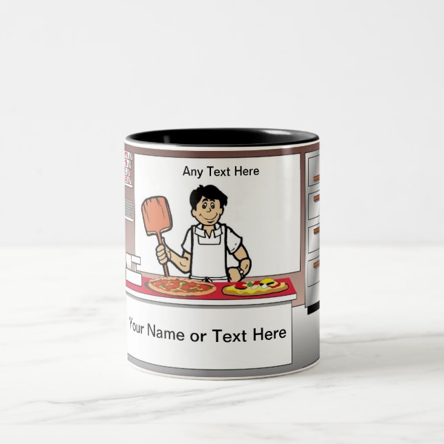Pizza Maker - Male Cartoon Two-Tone Coffee Mug (Center)
