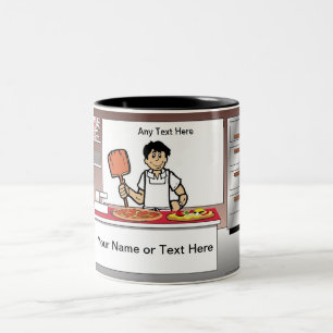 Pizza Maker - Male Cartoon Two-Tone Coffee Mug