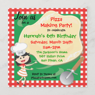 Pizza Making Birthday Party Invitation Card