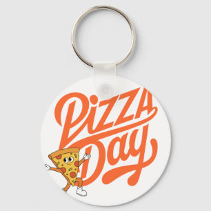 Pizza Man standing next to Pizza Day sign Key Ring