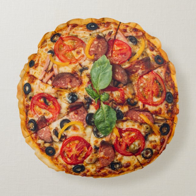 Pizza Margherita & Pepperoni Print Double Sided Round Cushion (Front)