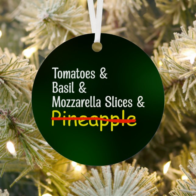 Pizza Margherita W/O Pineapple Christmas Round Metal Tree Decoration (Insitu)