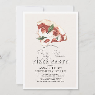 Pizza Margherita Watercolor Baby Shower Invitation