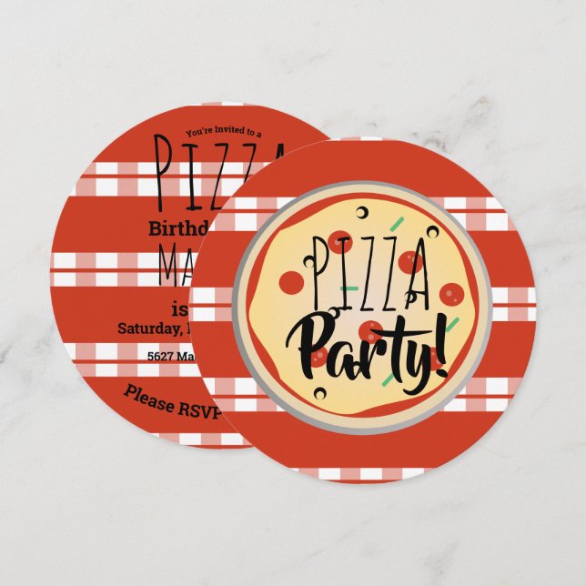 Pizza Mix Birthday Party Foodie Red Plaid Invitation (Front/Back)