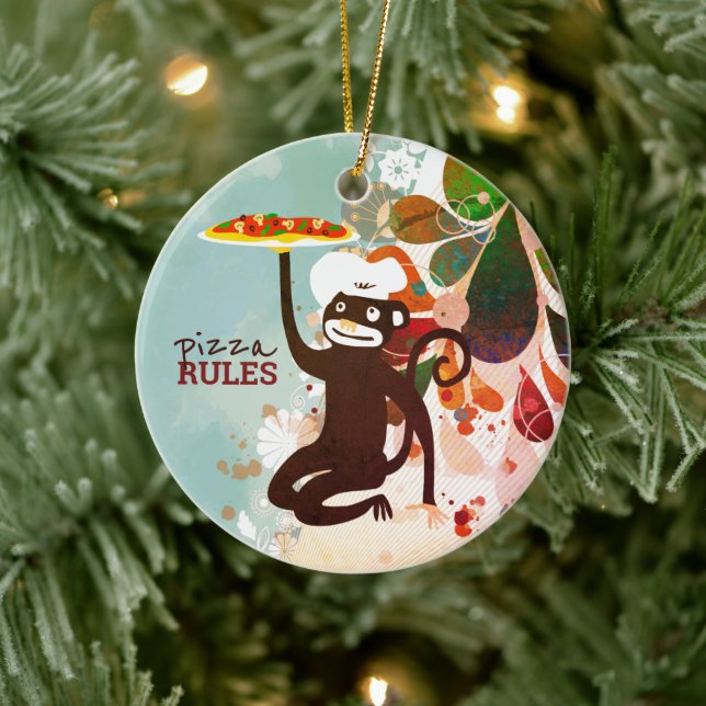Pizza monkey chef hat junk food culinary ceramic tree decoration (Tree)