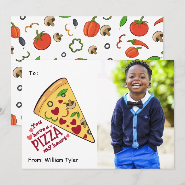 Pizza My Heart Classroom Photo Valentines Day  Holiday Card (Front/Back)