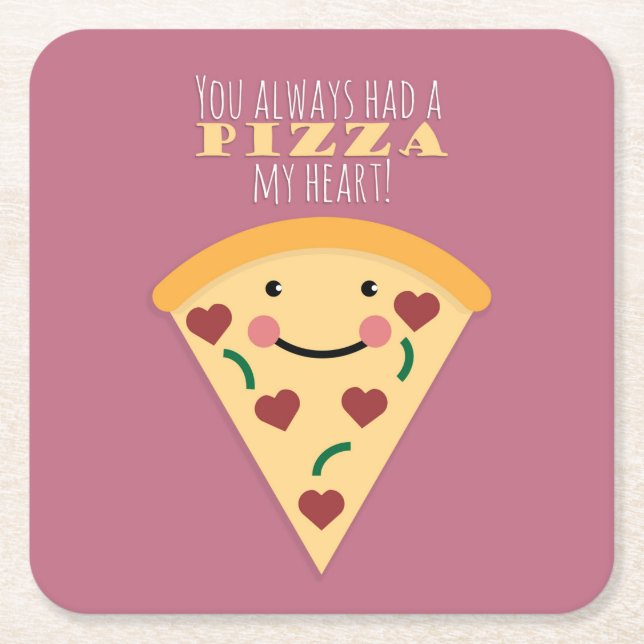 Pizza My Heart Square Paper Coaster (Front)