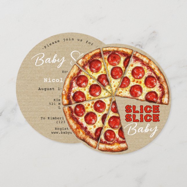 Pizza Neutral Slice Slice Baby Shower Invitation (Front/Back)