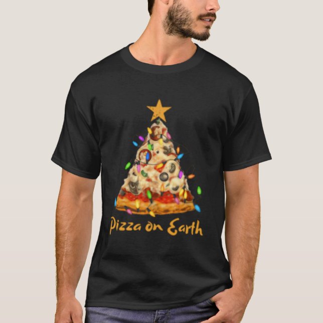 Pizza On Eh Slice Tree With Lights T-Shirt (Front)