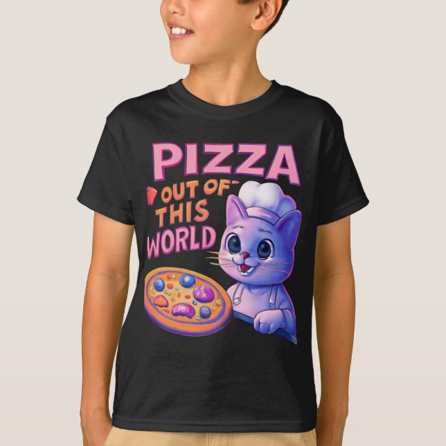 Pizza: Out of This World | Space Chef Cat T-Shirt (Front)