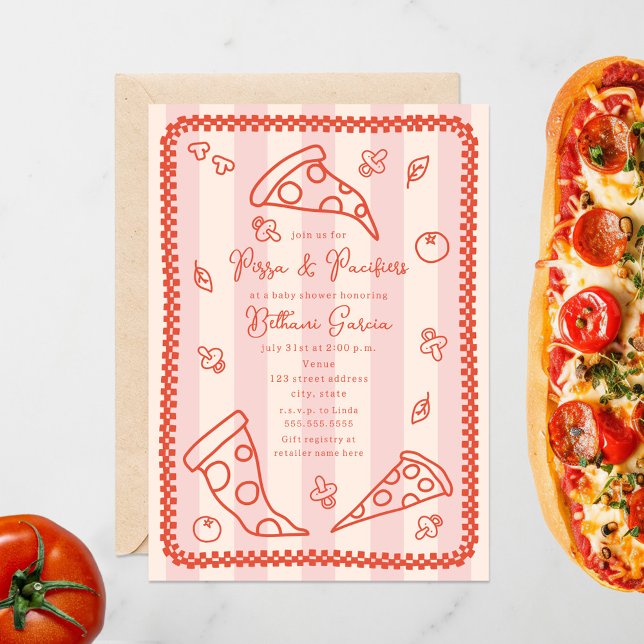Pizza & Pacifiers Sketch Doodle Girl Baby Shower Invitation (Creator Uploaded)