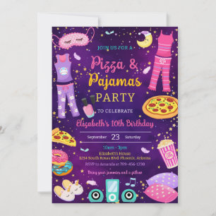 Pizza Pajama Sleepover Party Birthday Invitation