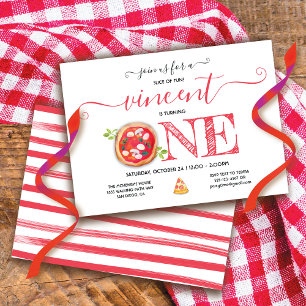 Pizza Party 1st Birthday Modern Invitation