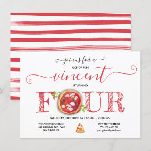 Pizza Party 4TH Birthday Modern Invitation