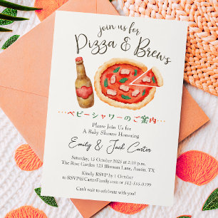 Pizza Party Baby Shower Pizza and Beer Rustic Cute Invitation