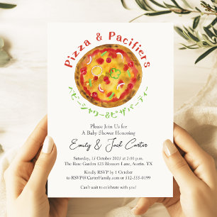 Pizza Party Baby Shower Rustic Watercolor Invitation