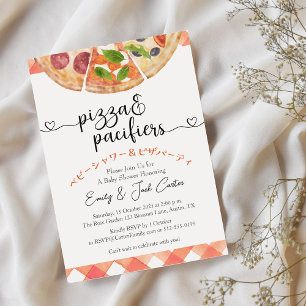 Pizza Party Baby Shower Watercolor Red Gingham Invitation