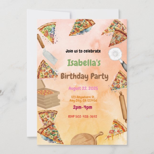 Pizza Party Bash: Fun Birthday Invitation (Front)