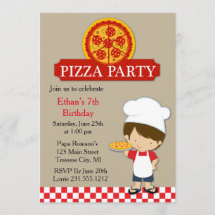 Pizza Party Birthday Boy Invitation