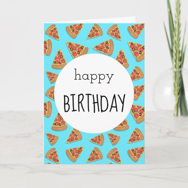Pizza Party Birthday Card Blue (Front)