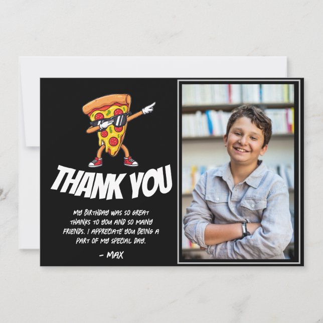 Pizza Party Birthday | Fun Pizza Slice Kids Party  Thank You Card (Front)