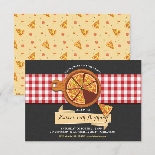 Pizza Party Birthday Invitation (Front/Back)