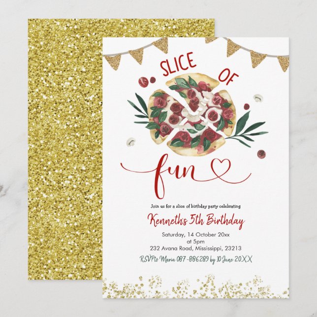 Pizza Party Birthday Invitation (Front/Back)