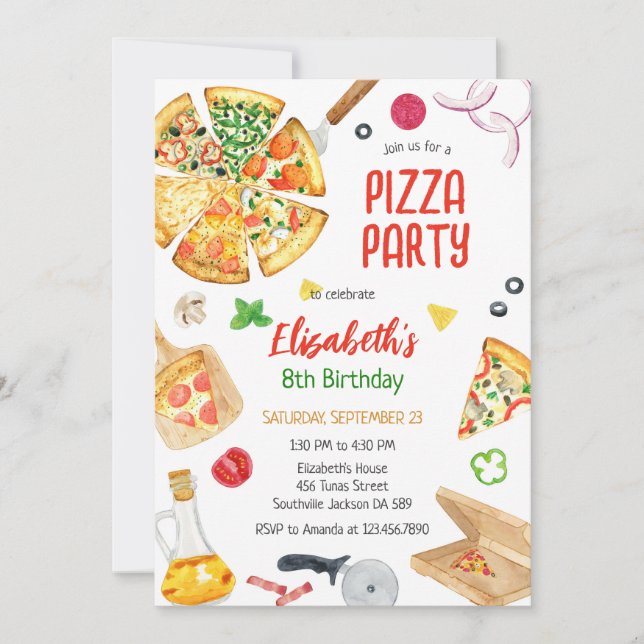 Pizza Party Birthday Invitation (Front)