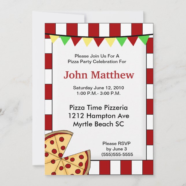 Pizza Party Birthday Invitation (Front)