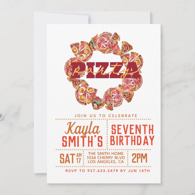 Pizza Party Birthday Invitation (Front)