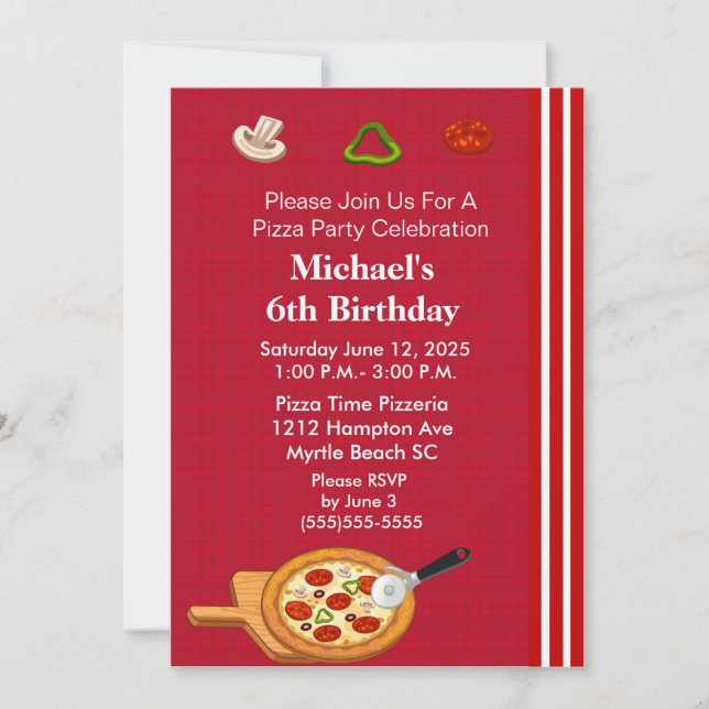 Pizza Party Birthday Invitation (Front)
