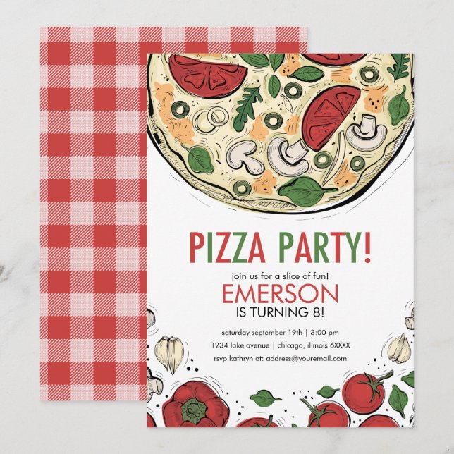 Pizza Party Birthday Invitation (Front/Back)