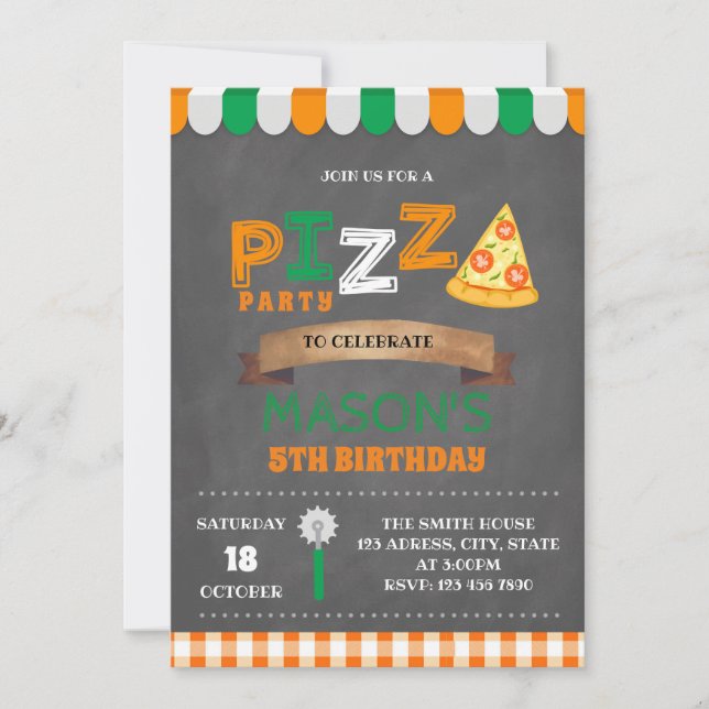 Pizza party birthday invitation (Front)