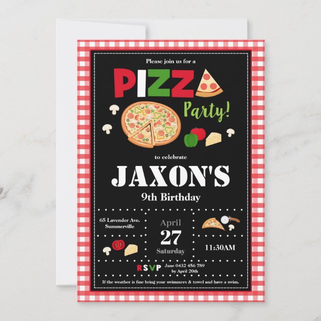 Pizza Party Birthday Invitation Boys (Front)