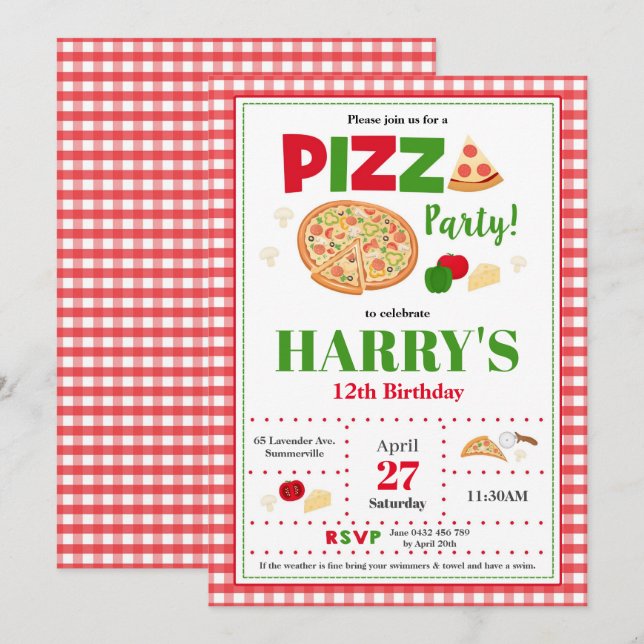 Pizza Party Birthday Invitation Boys Fast Food (Front/Back)