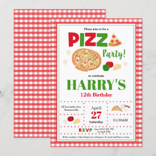 Pizza Party Birthday Invitation Boys Fast Food