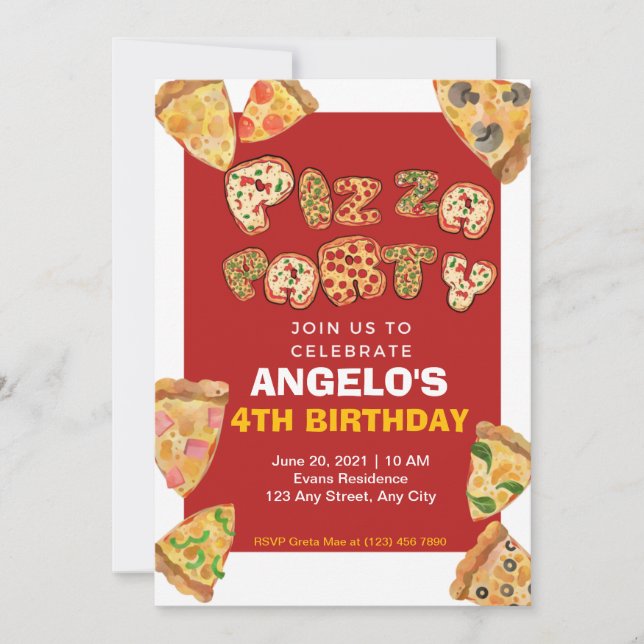 Pizza Party Birthday Invitation Card (Front)