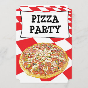 Pizza Party Birthday  Invitations