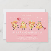 Pizza Party Birthday Invite Girls Cute Pizza Party