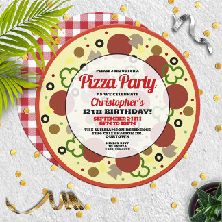 Pizza Party Birthday Party Invitation