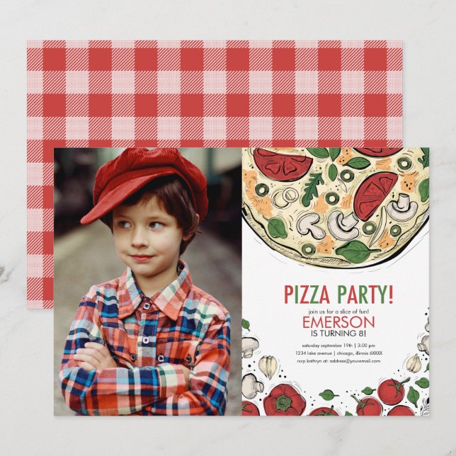 Pizza Party Birthday Photo Invitation (Front/Back)