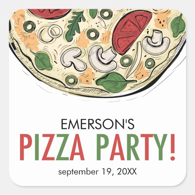 Pizza Party Birthday Sticker (Front)