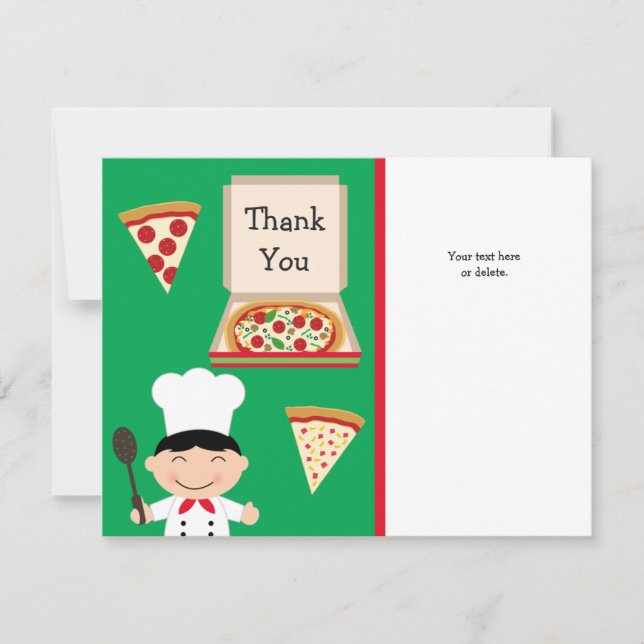 Pizza Party Birthday Thank You Card (Front)