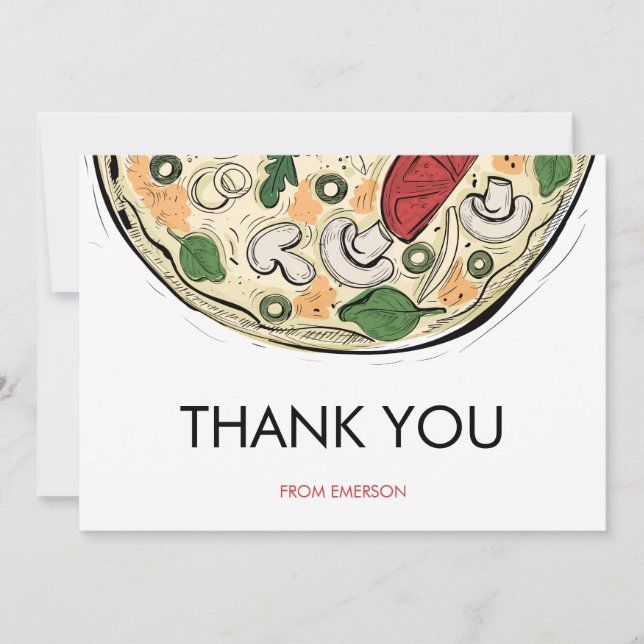 Pizza Party Birthday Thank You Card (Front)