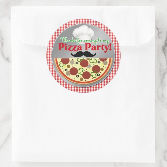 Pizza Party Birthday Thank You Classic Round Sticker (Bag)