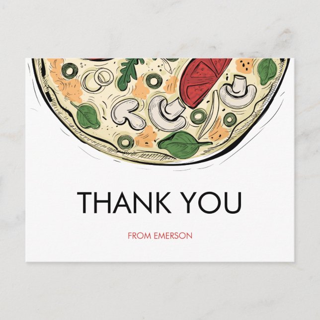Pizza Party Birthday Thank You Postcard (Front)