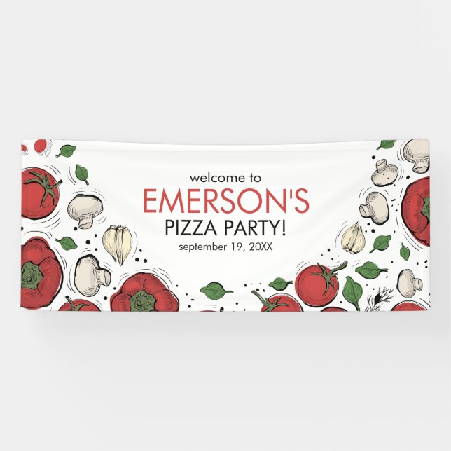 Pizza Party Birthday Welcome Banner Poster (Horizontal)